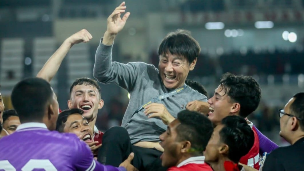 Selebrasi Pemain Timnas Indonesia bersama Shin Tae-yong