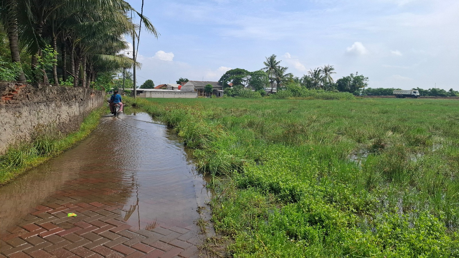 Rumah dan empang-empang milik warga di Desa Kohod, Kecamatan Pakuhaji, Kabupaten Tangerang kini berubah jadi lautan.