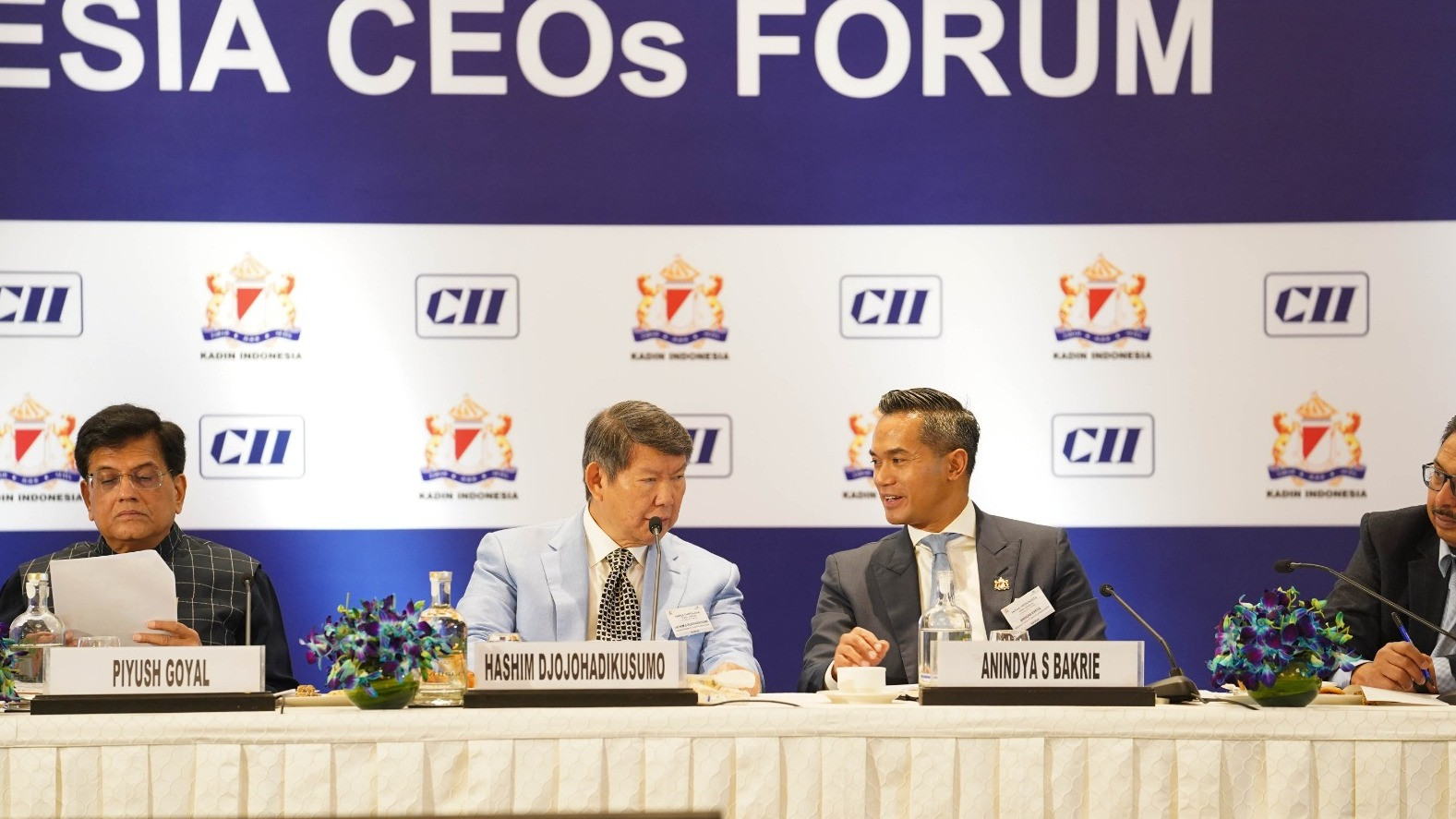 Ketua Umum Kadin Indonesia Anindya Bakrie dan Ketua Dewan Penasihat Kadin Hashim S. Djojohadikusumo di India-Indonesia CEOs Forum, New Delhi, Sabtu (25/1/2025).