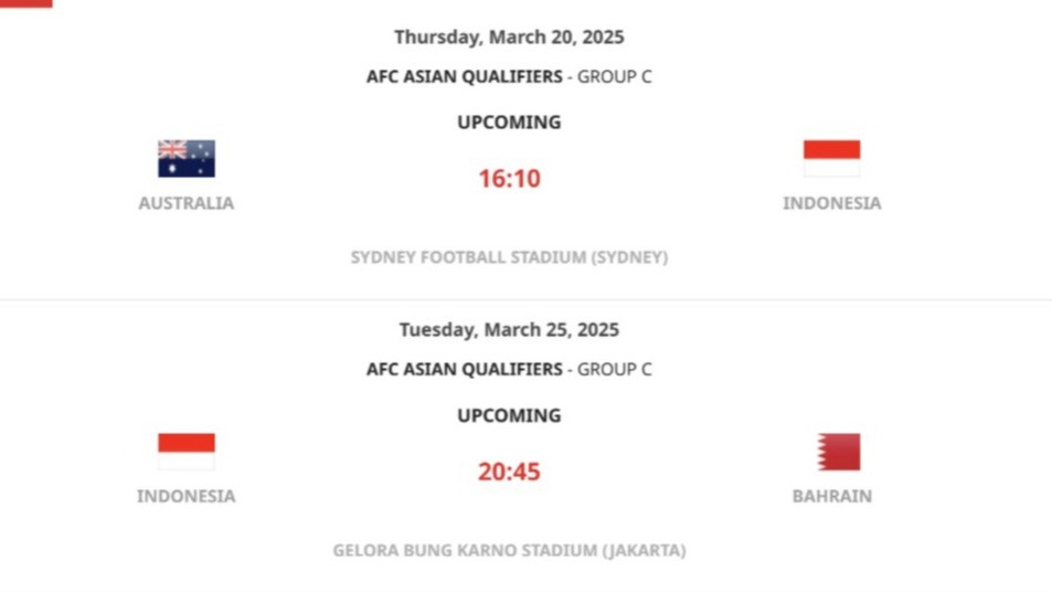 Jadwal Timnas Indonesia