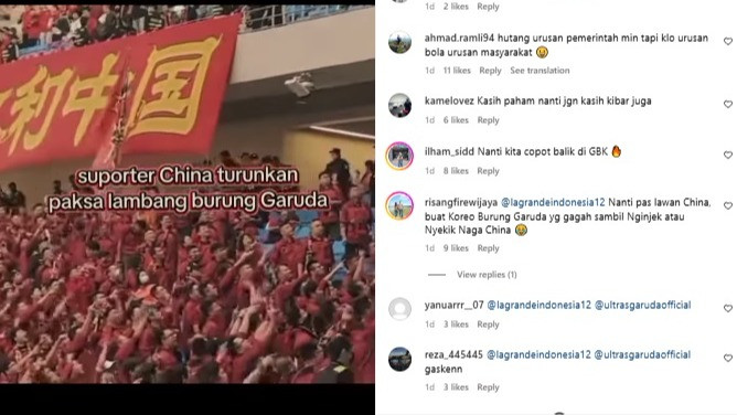 Suporter China paksa minta turunkan lambang burung garuda di Qingdao Stadium