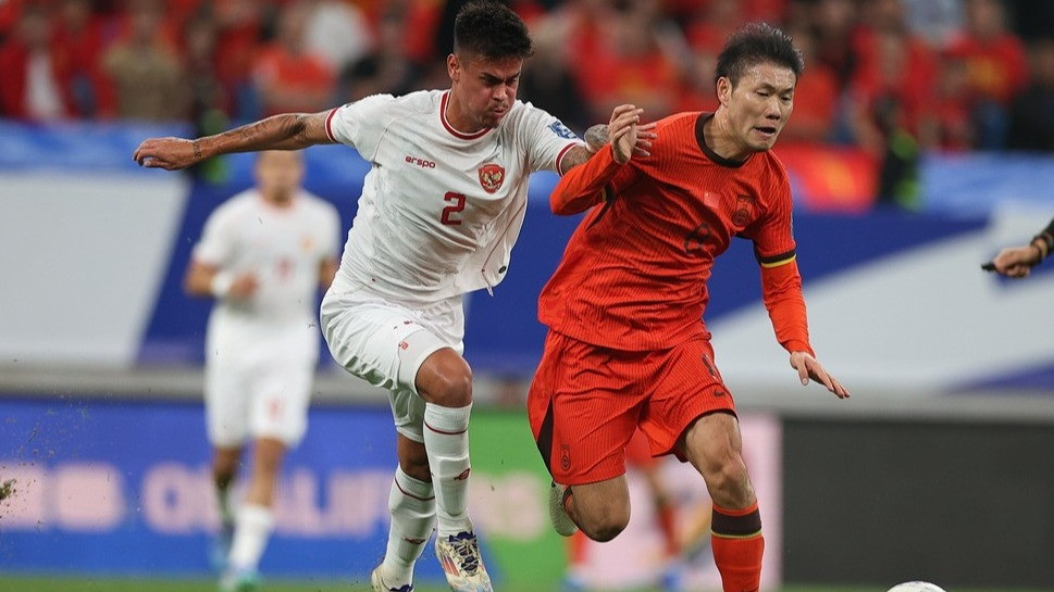 Timnas Indonesia saat melawan China.