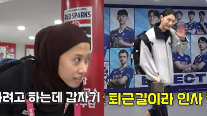 Megawati Hangestri menundukkan kepala saat Kim Yeon-koung melewatinya