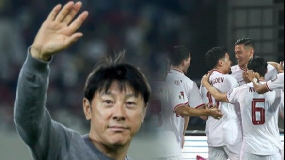 Eks Pelatih Timnas Indonesia, Shin Tae-yong dan selebrasi para pemain Indonesia.