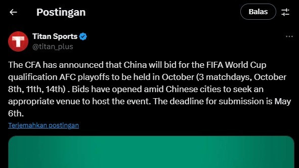 China Ajukan Diri Jadi Tuan Rumah Putaran Keempat Kualifikasi Piala Dunia 2026 Zona Asia
            - galeri foto