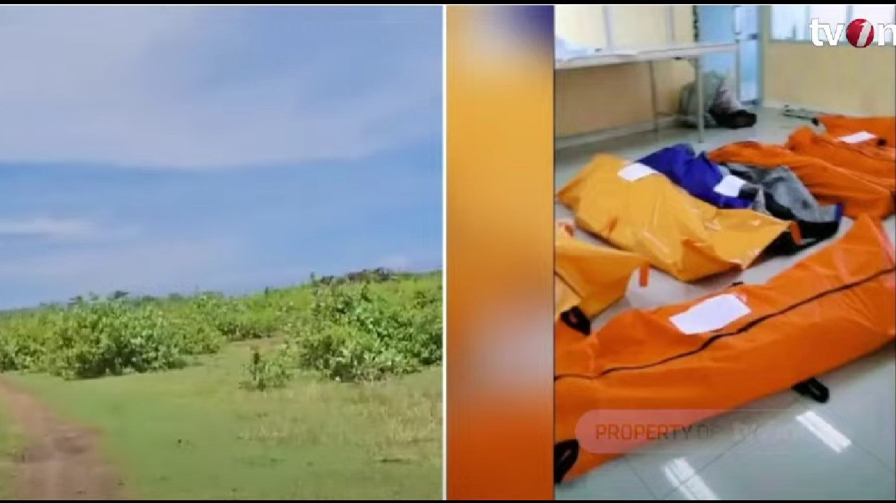 Kolase lokasi ledakan dan kantong jenazah korban ledakan dahsyat pemusnahan amunisi expired di Garut