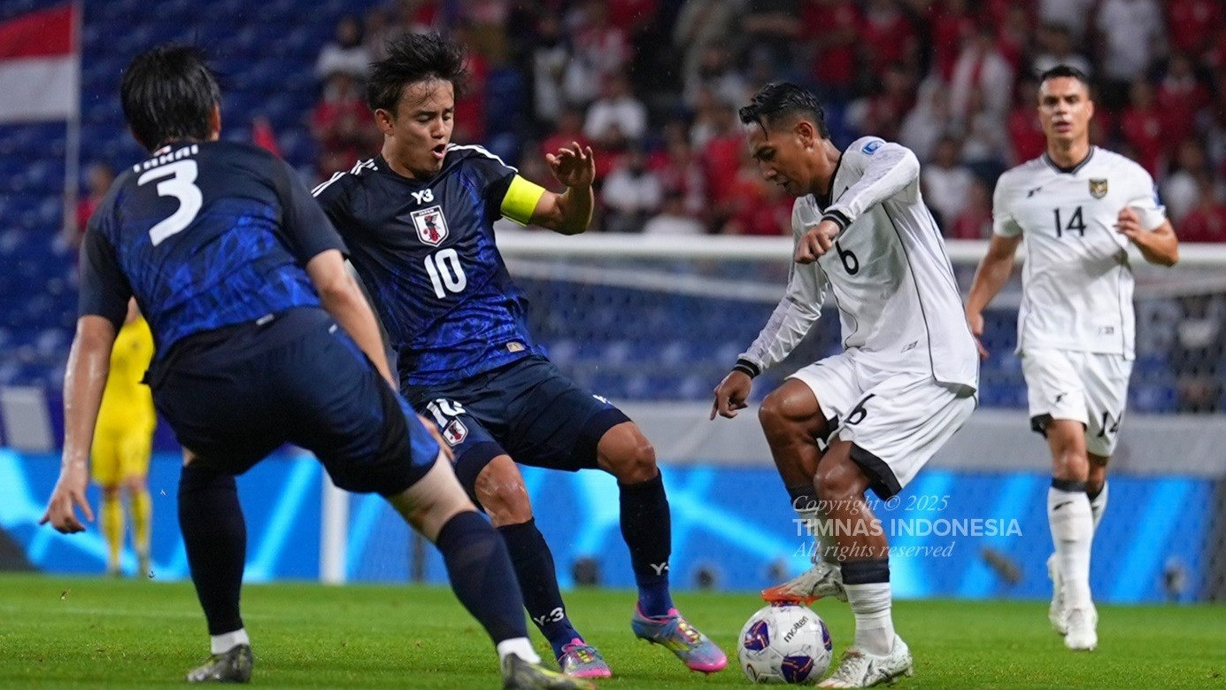 Timnas Indonesia saat lawan Jepang, Selasa (10/6).